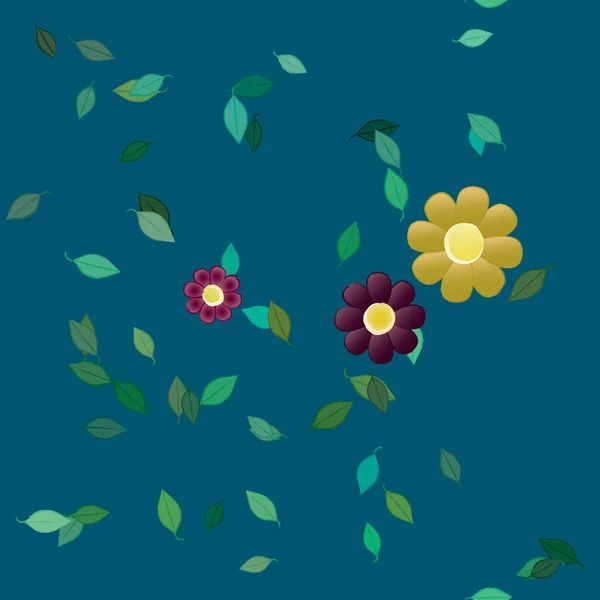 Gratis Compositie Met Eenvoudige Kleurrijke Bloemen Groene Bladeren Voor Behang — Stockvector