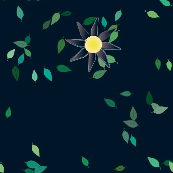 Composición Libre Con Flores Colores Simples Hojas Verdes Para Papel — Vector de stock