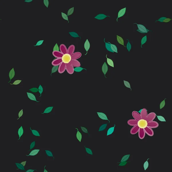 Composição Livre Com Flores Coloridas Simples Folhas Verdes Para Papel —  Vetores de Stock