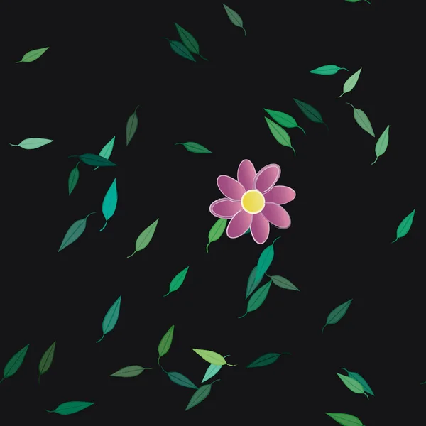 Zökkenőmentes Minta Egyszerű Színes Virágok Zöld Levelek Tapéta Vektor Illusztráció — Stock Vector