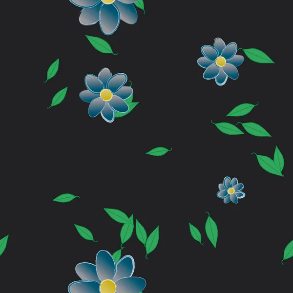 Seamless Pattern Simple Colorful Flowers Green Leaves Wallpaper Vector Illustration — Stock Vector