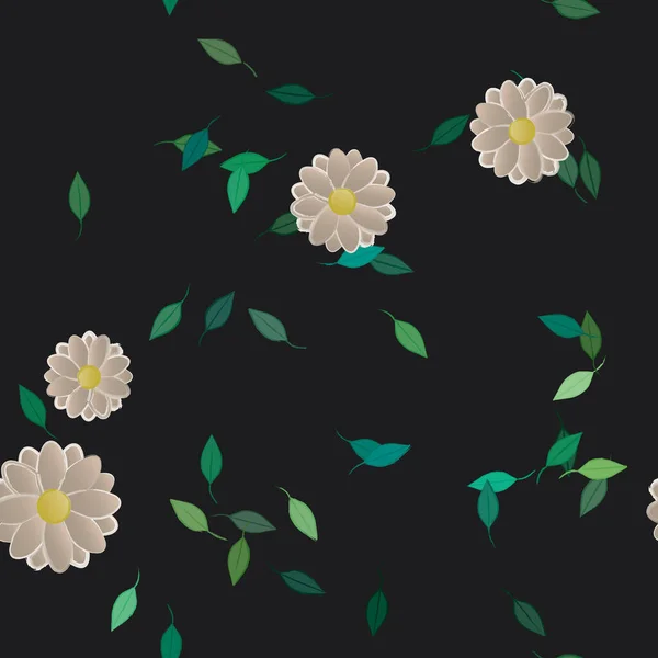 Composición Libre Con Flores Colores Simples Hojas Verdes Para Papel — Vector de stock