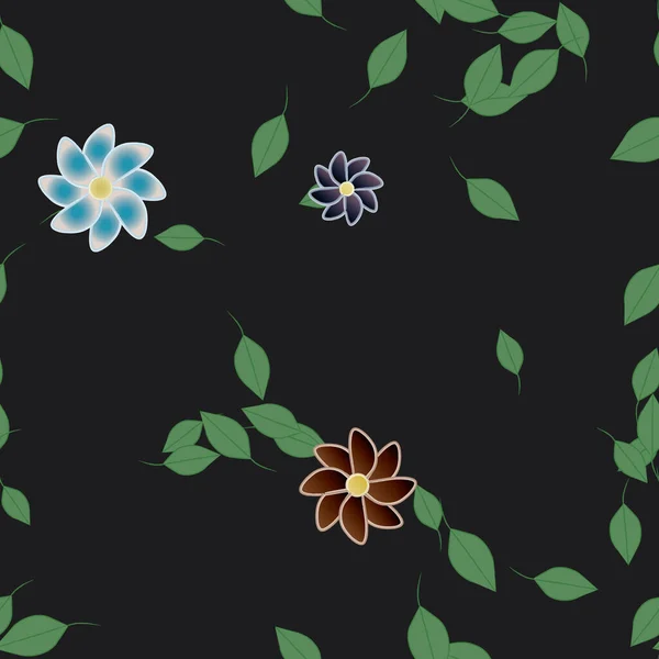 Motif Sans Couture Avec Des Fleurs Colorées Simples Feuilles Vertes — Image vectorielle