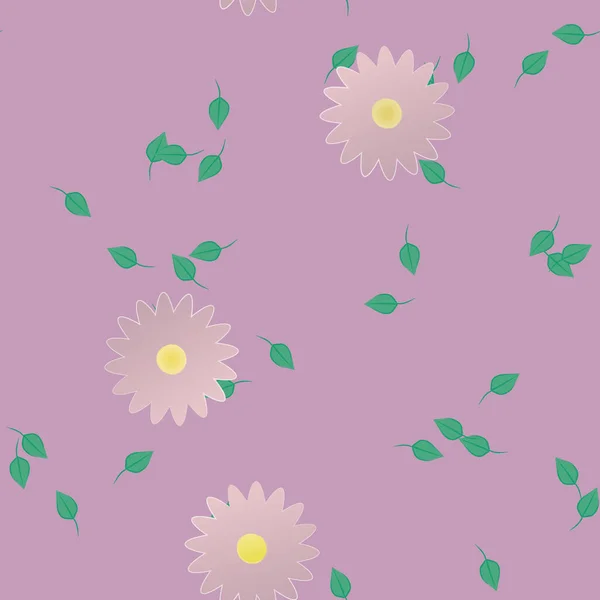 Motif Sans Couture Avec Des Fleurs Colorées Simples Feuilles Vertes — Image vectorielle