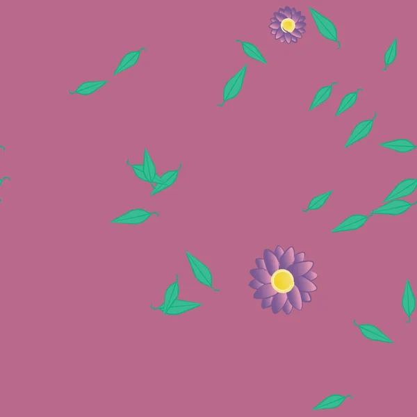 Απρόσκοπτη Μοτίβο Απλά Πολύχρωμα Λουλούδια Και Πράσινα Φύλλα Για Ταπετσαρία — Διανυσματικό Αρχείο