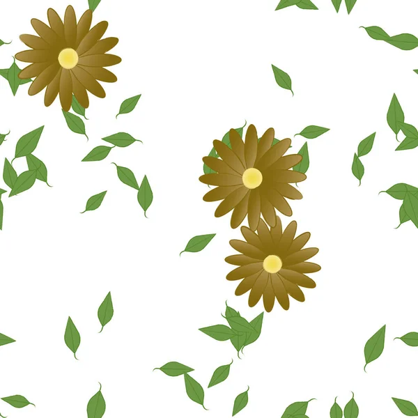 Seamless Pattern Simple Colorful Flowers Green Leaves Wallpaper Vector Illustration — Stock Vector