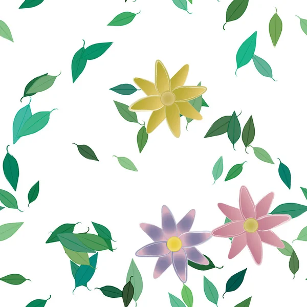 Composição Livre Com Flores Coloridas Simples Folhas Verdes Para Papel — Vetor de Stock