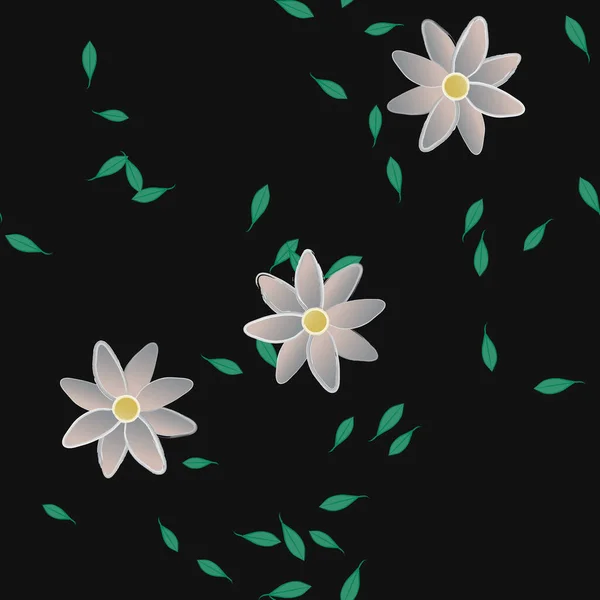 Motif Sans Couture Avec Des Fleurs Colorées Simples Feuilles Vertes — Image vectorielle