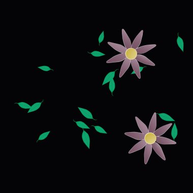 Basit renkli çiçeklerle kusursuz desen ve duvar kağıdı için yeşil yapraklar, vektör illüstrasyonu