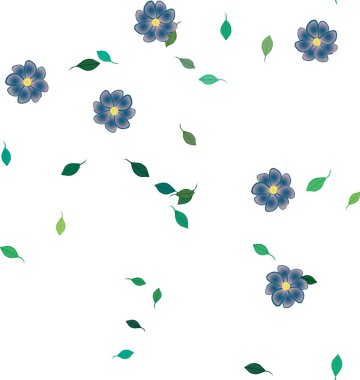 Basit renkli çiçeklerle kusursuz desen ve duvar kağıdı için yeşil yapraklar, vektör illüstrasyonu