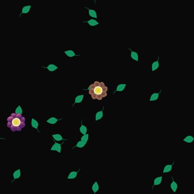 basit renkli çiçekleri olan serbest kompozisyon ve duvar kağıdı için yeşil yapraklar, vektör illüstrasyonu