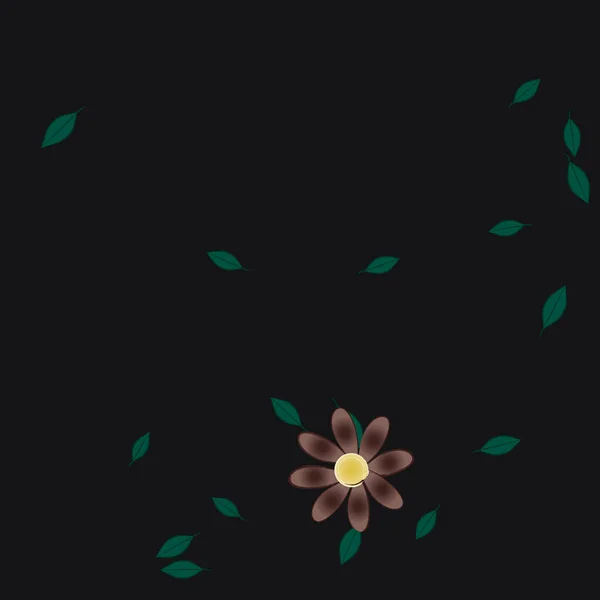 壁紙のためのシンプルなカラフルな花や緑の葉と無料の組成物 ベクトルイラスト — ストックベクタ