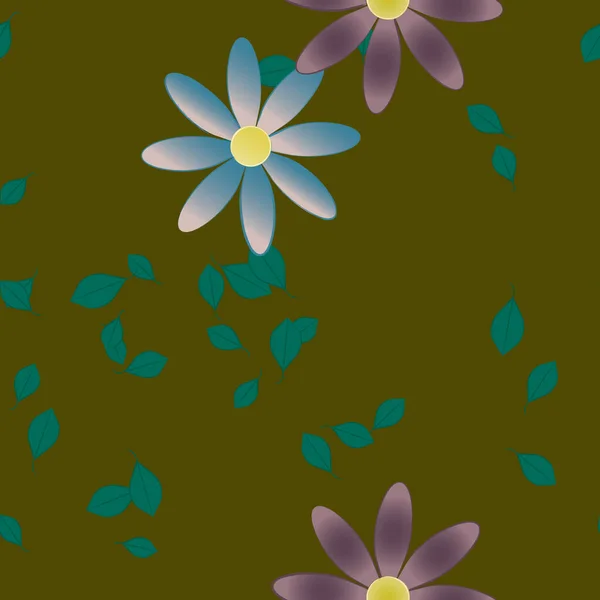 Motif Sans Couture Avec Des Fleurs Colorées Simples Feuilles Vertes — Image vectorielle