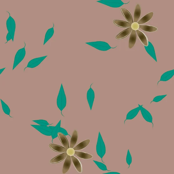 Seamless Pattern Simple Colorful Flowers Green Leaves Wallpaper Vector Illustration — Stock Vector