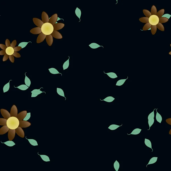 Composición Libre Con Flores Colores Simples Hojas Verdes Para Papel — Vector de stock