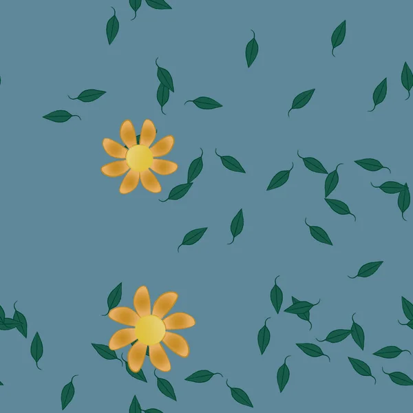 Gratis Compositie Met Eenvoudige Kleurrijke Bloemen Groene Bladeren Voor Behang — Stockvector