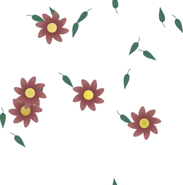 Hladký Vzor Jednoduchými Barevnými Květy Zelenými Listy Tapetu Vektorové Ilustrace — Stockový vektor