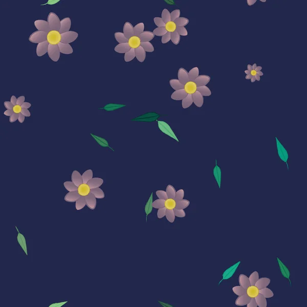 Motif Sans Couture Avec Des Fleurs Colorées Simples Feuilles Vertes — Image vectorielle