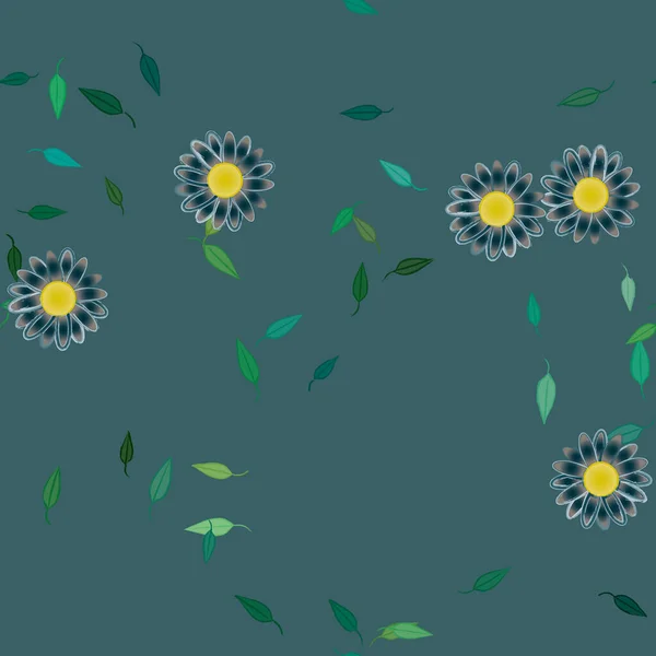 Gratis Compositie Met Eenvoudige Kleurrijke Bloemen Groene Bladeren Voor Behang — Stockvector