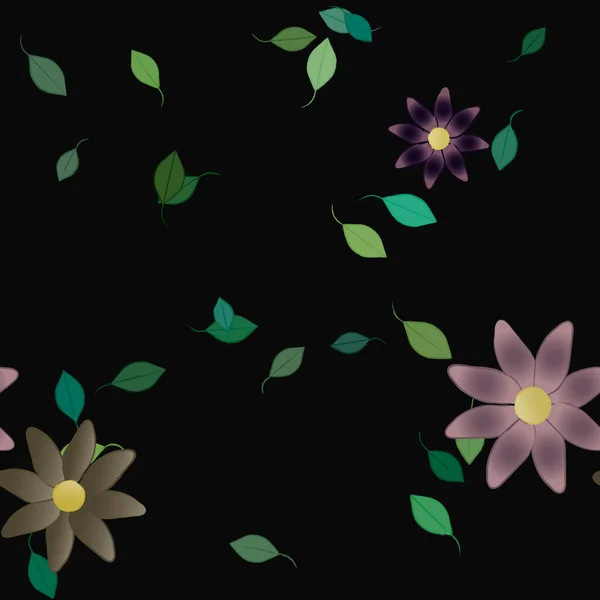 Composición Libre Con Flores Colores Simples Hojas Verdes Para Papel — Vector de stock