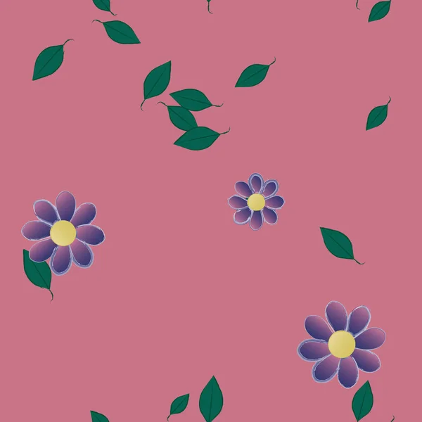 Motif Sans Couture Avec Des Fleurs Colorées Simples Feuilles Vertes — Image vectorielle