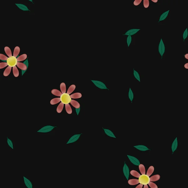 Motif Sans Couture Avec Des Fleurs Colorées Simples Feuilles Vertes — Image vectorielle