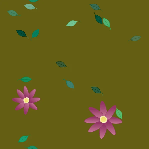 Patrón Sin Costuras Con Flores Colores Simples Hojas Verdes Para — Vector de stock