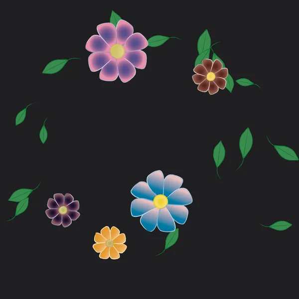 Composición Libre Con Flores Colores Simples Hojas Verdes Para Papel — Vector de stock