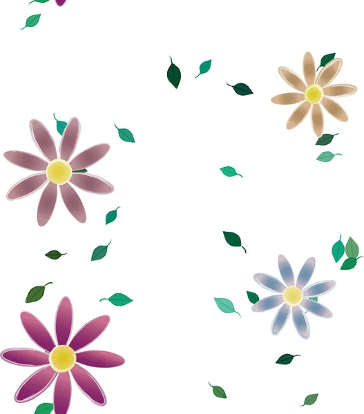 Free Composition Simple Colorful Flowers Green Leaves Wallpaper Vector Illustration — Stock Vector