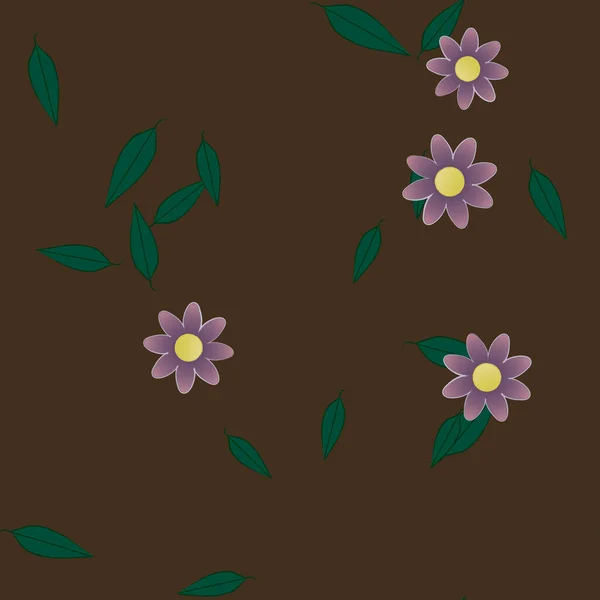 Composición Libre Con Flores Colores Simples Hojas Verdes Para Papel — Vector de stock