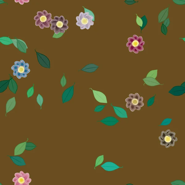 Composición Libre Con Flores Colores Simples Hojas Verdes Para Papel — Vector de stock