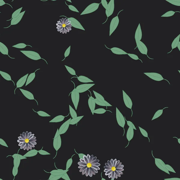 Motif Sans Couture Avec Des Fleurs Colorées Simples Feuilles Vertes — Image vectorielle