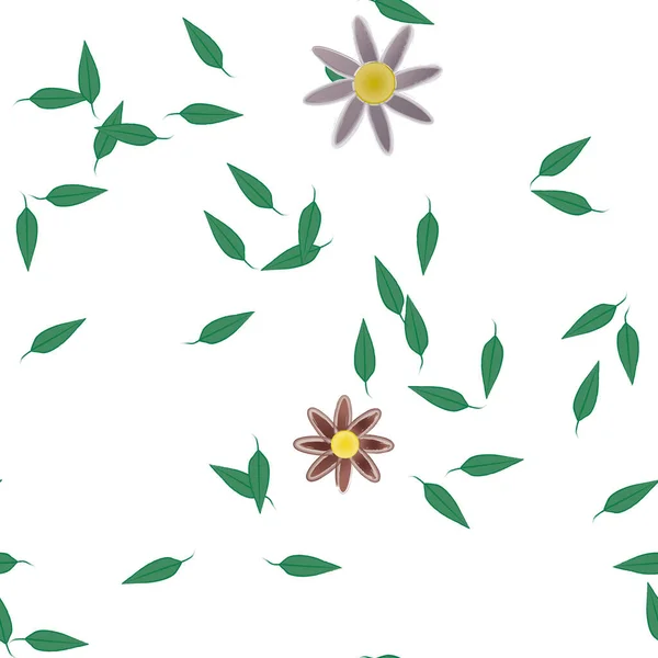 Padrão Sem Costura Com Flores Coloridas Simples Folhas Verdes Para — Vetor de Stock