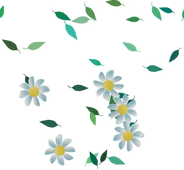 Composición Libre Con Flores Colores Simples Hojas Verdes Para Papel — Vector de stock