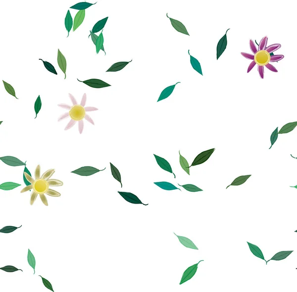 Composição Livre Com Flores Coloridas Simples Folhas Verdes Para Papel — Vetor de Stock