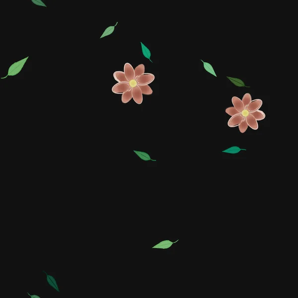 Composición Libre Con Flores Colores Simples Hojas Verdes Para Papel — Vector de stock