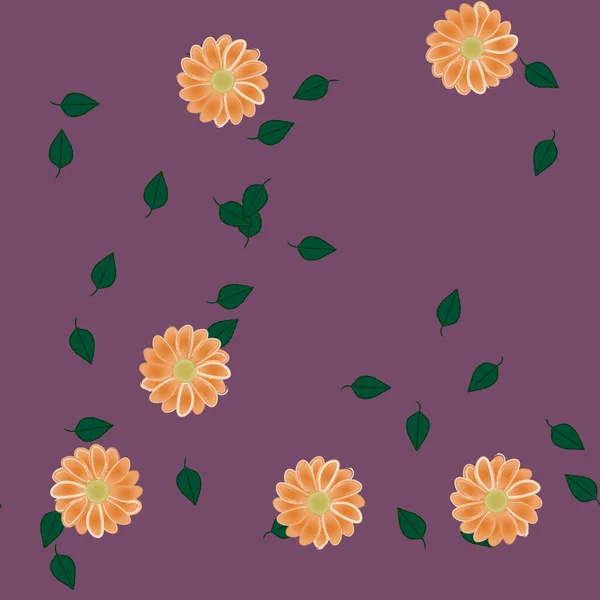 Motif Sans Couture Avec Des Fleurs Colorées Simples Feuilles Vertes — Image vectorielle