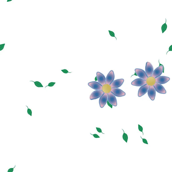 Saumaton Kuvio Yksinkertaisia Värikkäitä Kukkia Vihreät Lehdet Taustakuva Vektori Kuva — vektorikuva