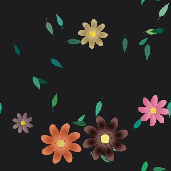 Composición Libre Con Flores Colores Simples Hojas Verdes Para Papel — Vector de stock