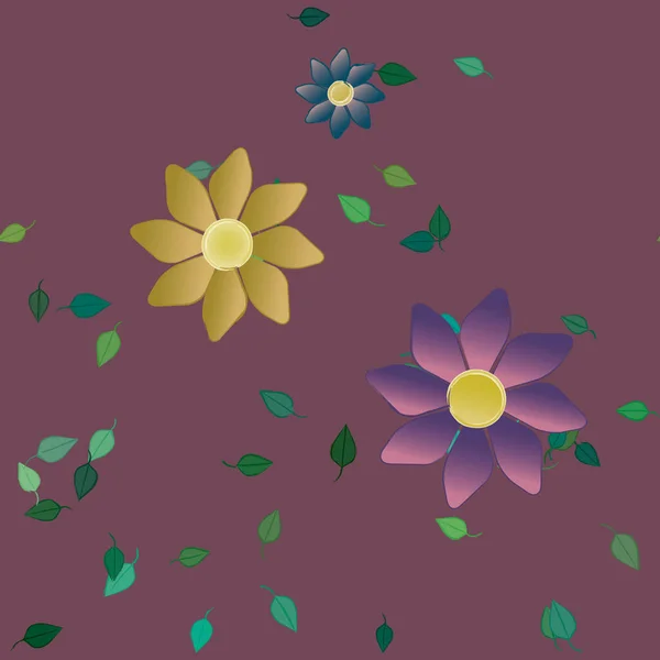 Motif Sans Couture Avec Des Fleurs Colorées Simples Feuilles Vertes — Image vectorielle