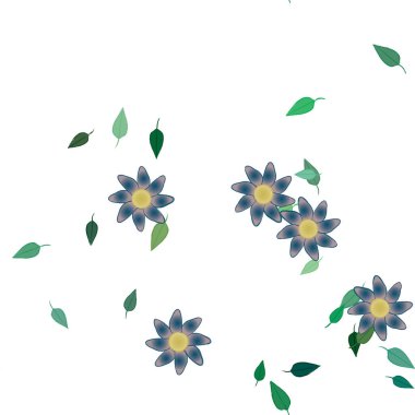 basit renkli çiçekleri olan serbest kompozisyon ve duvar kağıdı için yeşil yapraklar, vektör illüstrasyonu