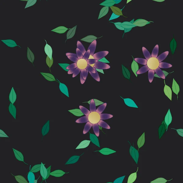 Free Composition Simple Colorful Flowers Green Leaves Wallpaper Vector Illustration — Stock Vector