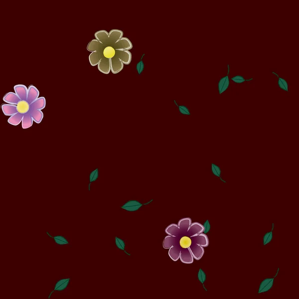 Fri Sammansättning Med Enkla Färgglada Blommor Och Gröna Blad För — Stock vektor