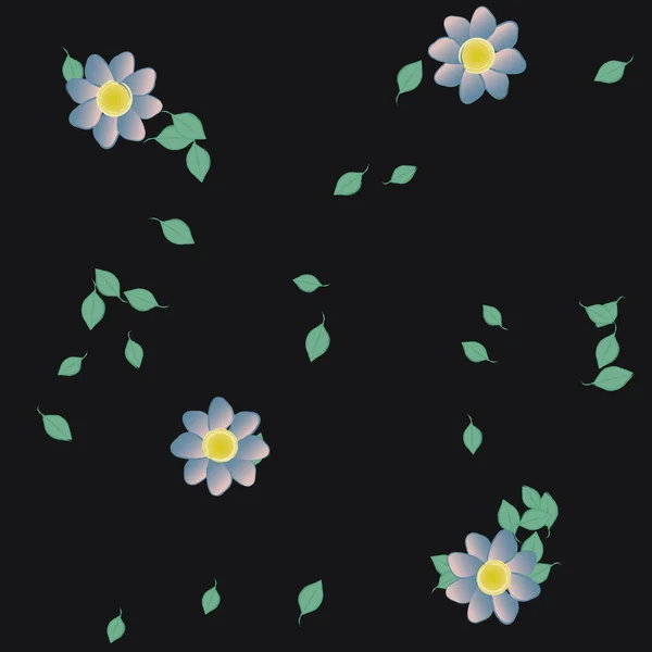 Composición Libre Con Flores Colores Simples Hojas Verdes Para Papel — Vector de stock