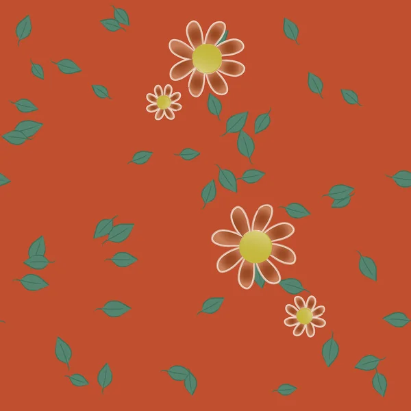 Composición Libre Con Flores Colores Simples Hojas Verdes Para Papel — Vector de stock