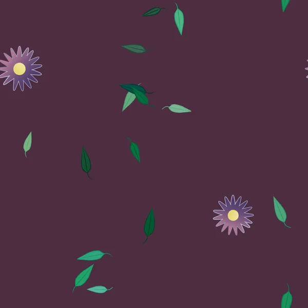 Motif Sans Couture Avec Des Fleurs Colorées Simples Feuilles Vertes — Image vectorielle