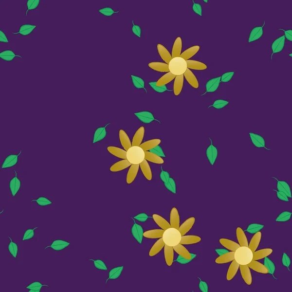 Motif Sans Couture Avec Des Fleurs Colorées Simples Feuilles Vertes — Image vectorielle