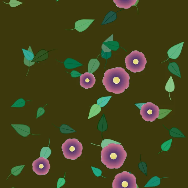 Free Composition Simple Colorful Flowers Green Leaves Wallpaper Vector Illustration — Stock Vector