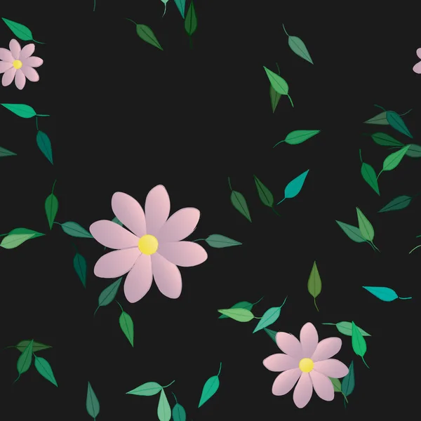 Composición Libre Con Flores Colores Simples Hojas Verdes Para Papel — Vector de stock