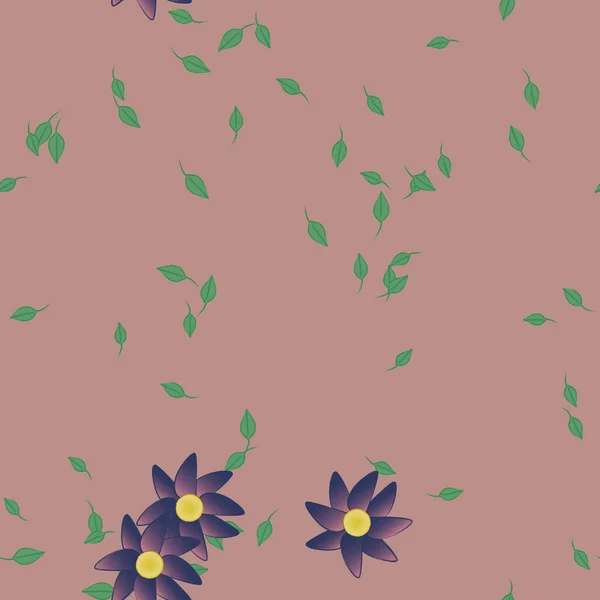 Motif Sans Couture Avec Des Fleurs Colorées Simples Feuilles Vertes — Image vectorielle